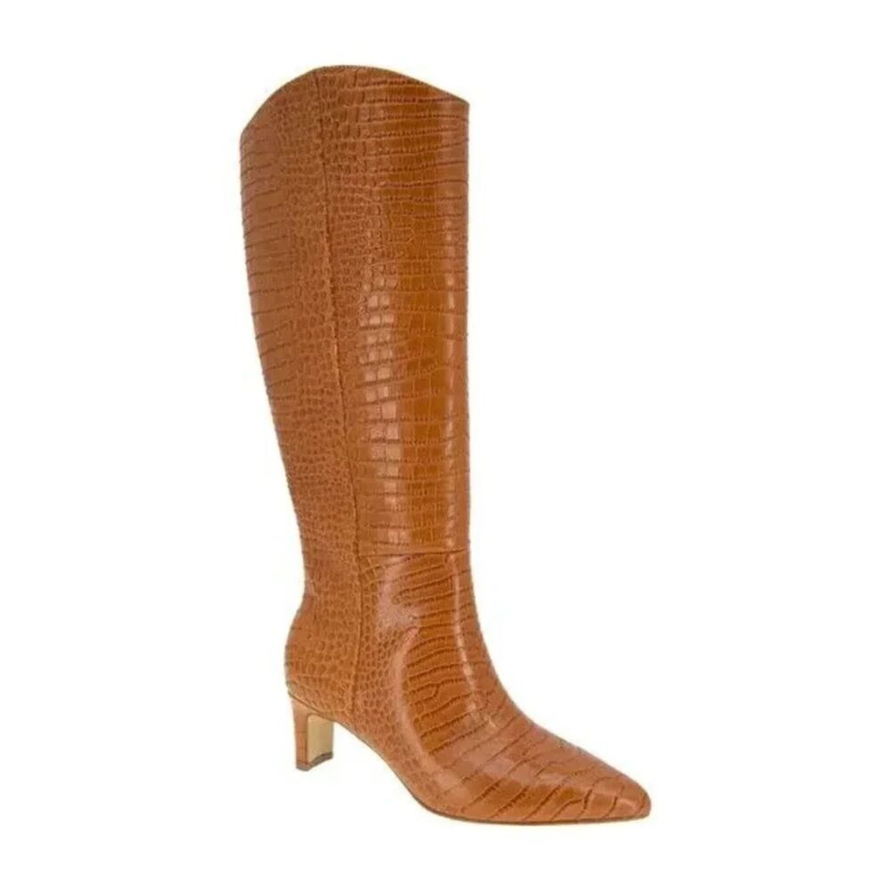 Andre Assous Waverly Cognac Croc Leather Knee High Boots Size 7.5 New